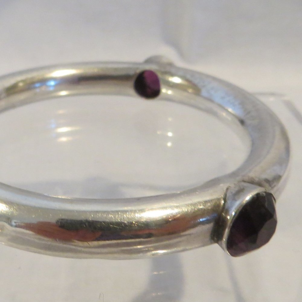 Antique Sterling Bangle Bracelet w/Amethyst Glass